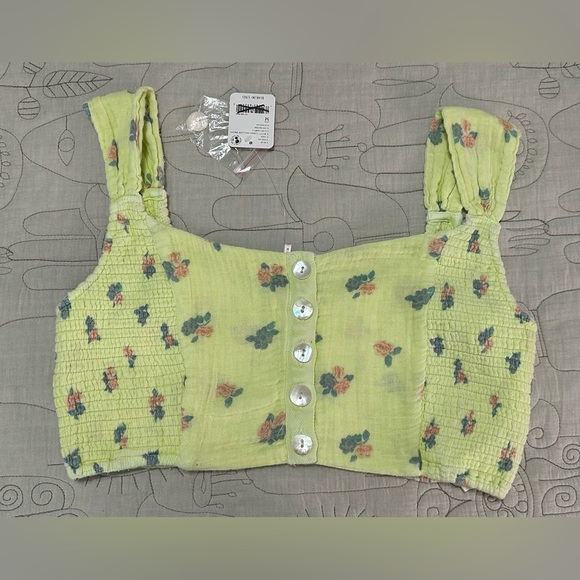 NWT Free People Iris Corset Set M Top Skirt Floral Smocked Lime Combo - Picture 6 of 15